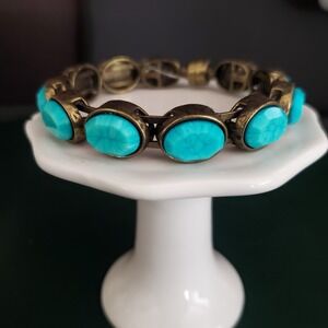 Chico's Lindy Bangle Bracelet Antique Bronze Faux Turquoise Cabochons NWT